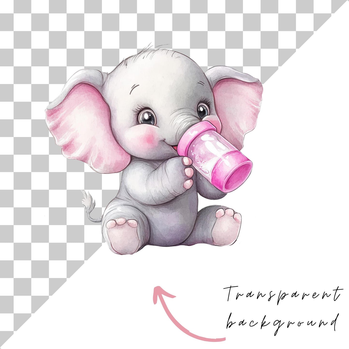 Elephant with Baby Bottle Clipart