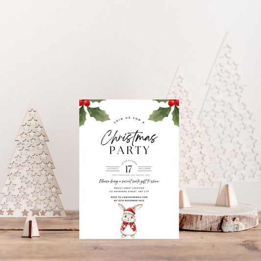 Watercolor Christmas Bunny Clipart