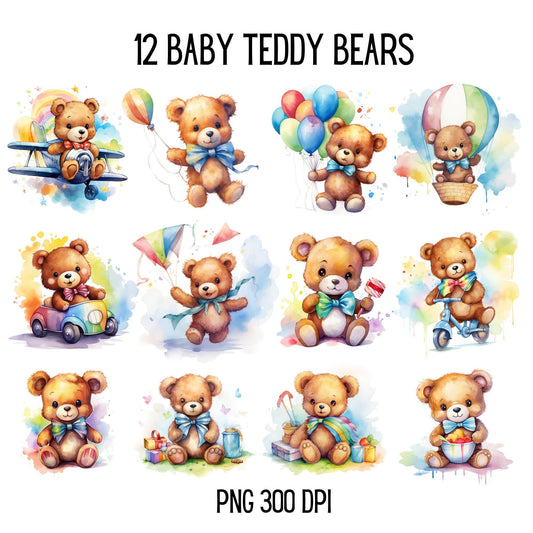 Watercolor Cute Teddy Bear Clipart