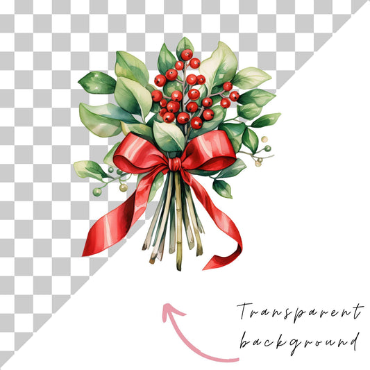 Watercolor Christmas Mistletoe Clipart Single