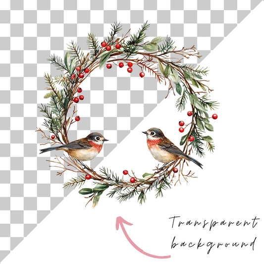 Winter Wreath with Birds Clipart