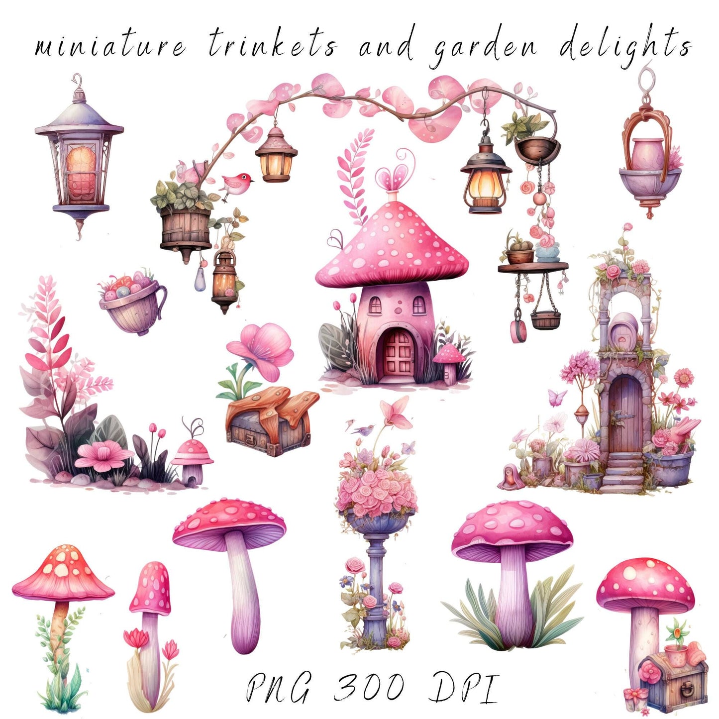 Watercolor Fairy Garden Clipart