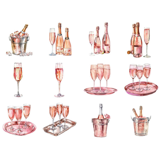 Watercolor Pink Champagne Clipart