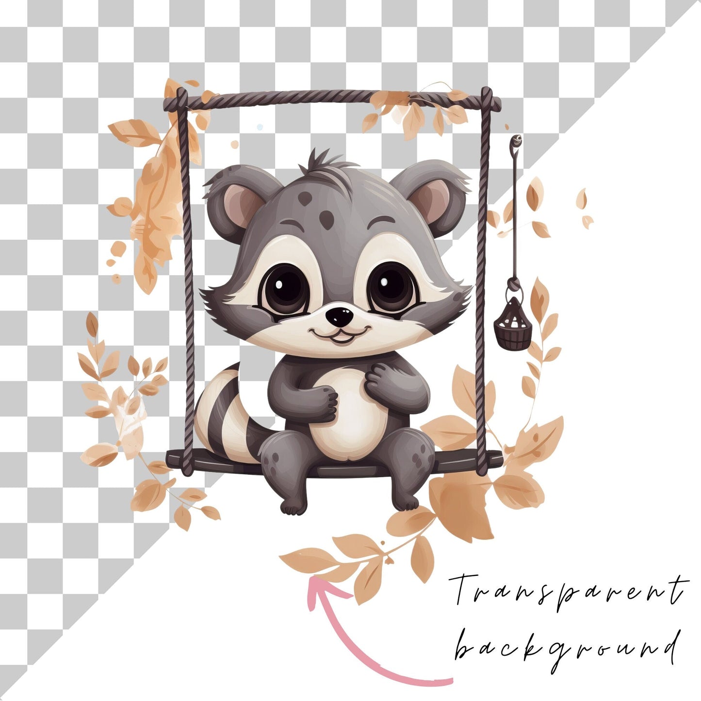 Watercolor Woodland animals on Swings Clipart
