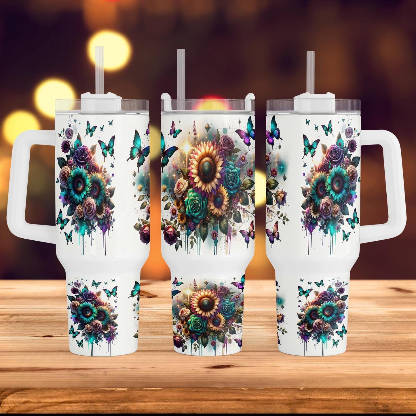 a couple of white cups sitting on top of a wooden table