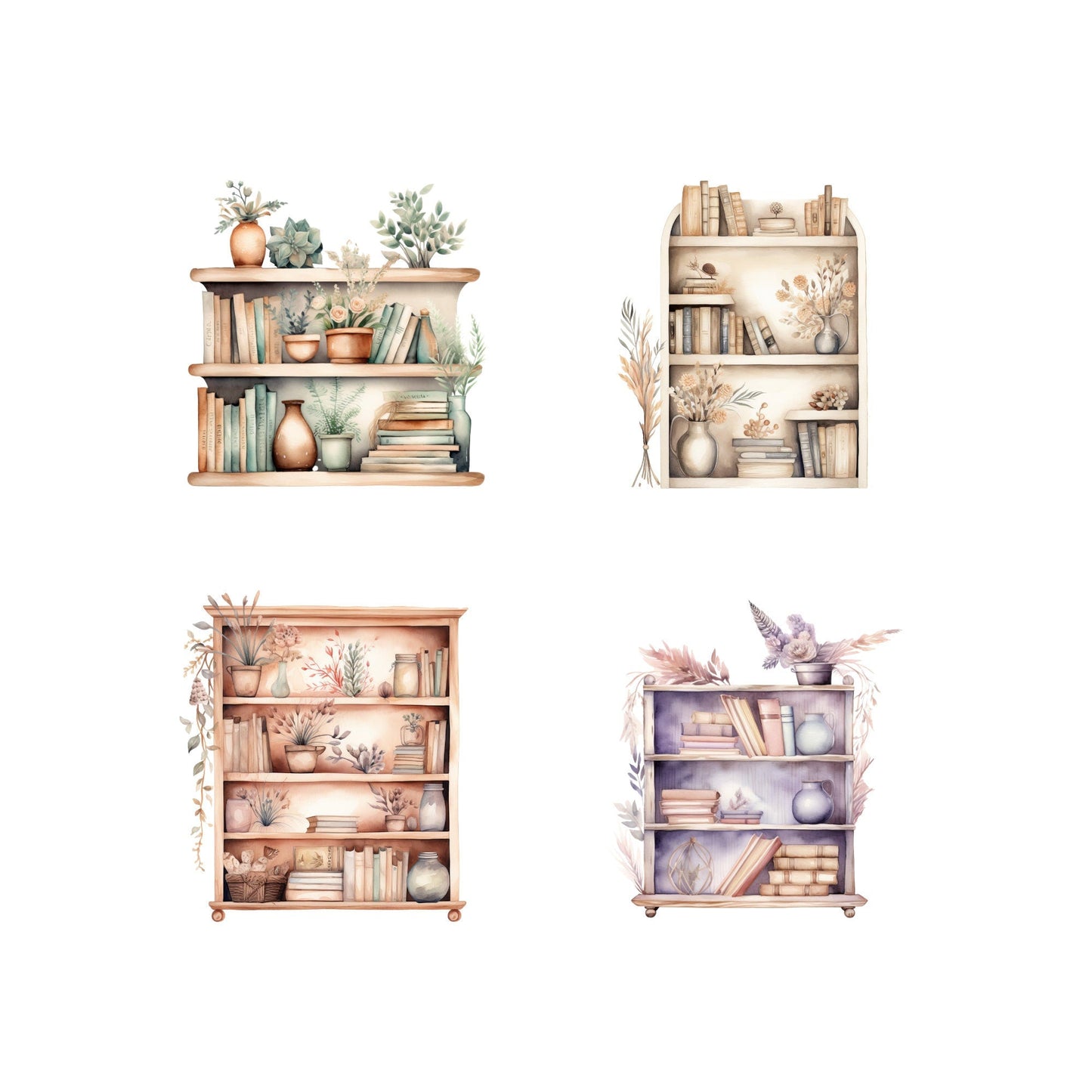 Watercolor Boho Bookshelf Clipart