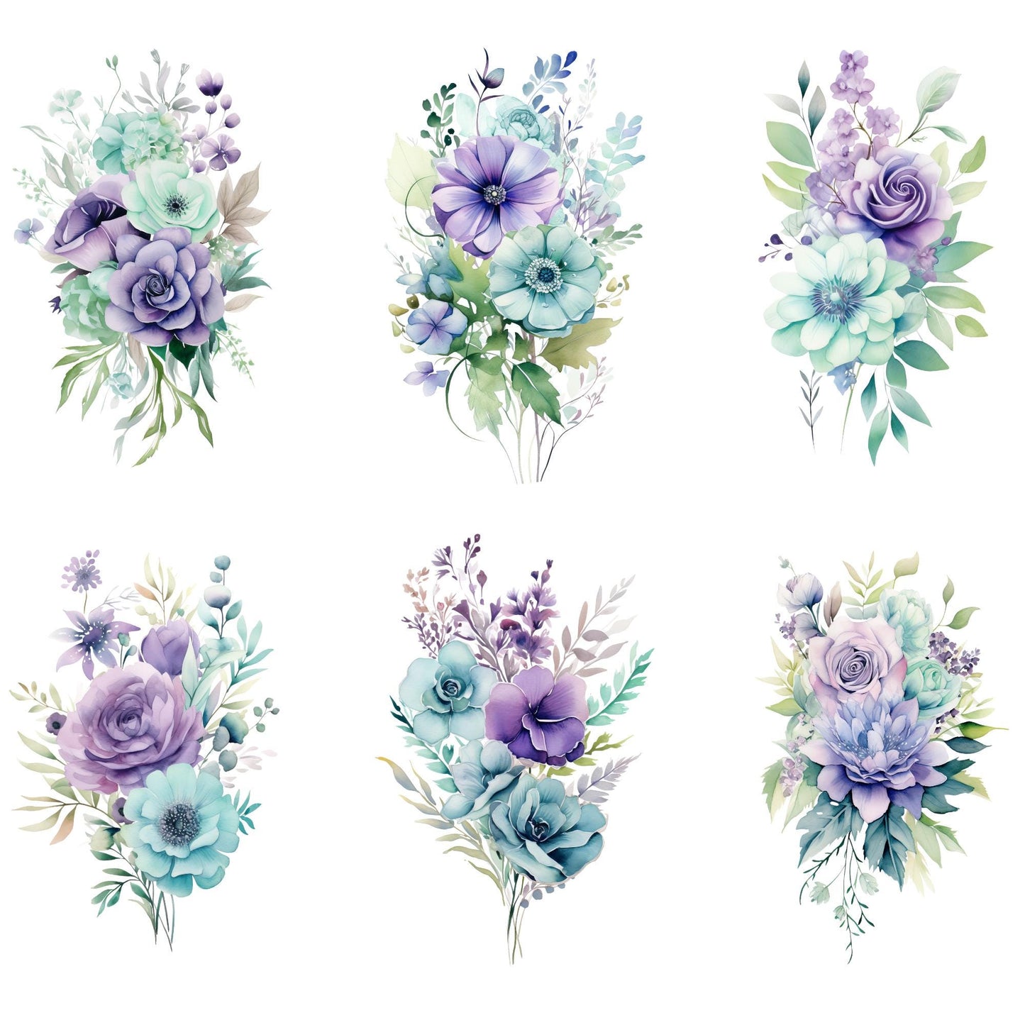 Purple and Mint Green Floral Clipart