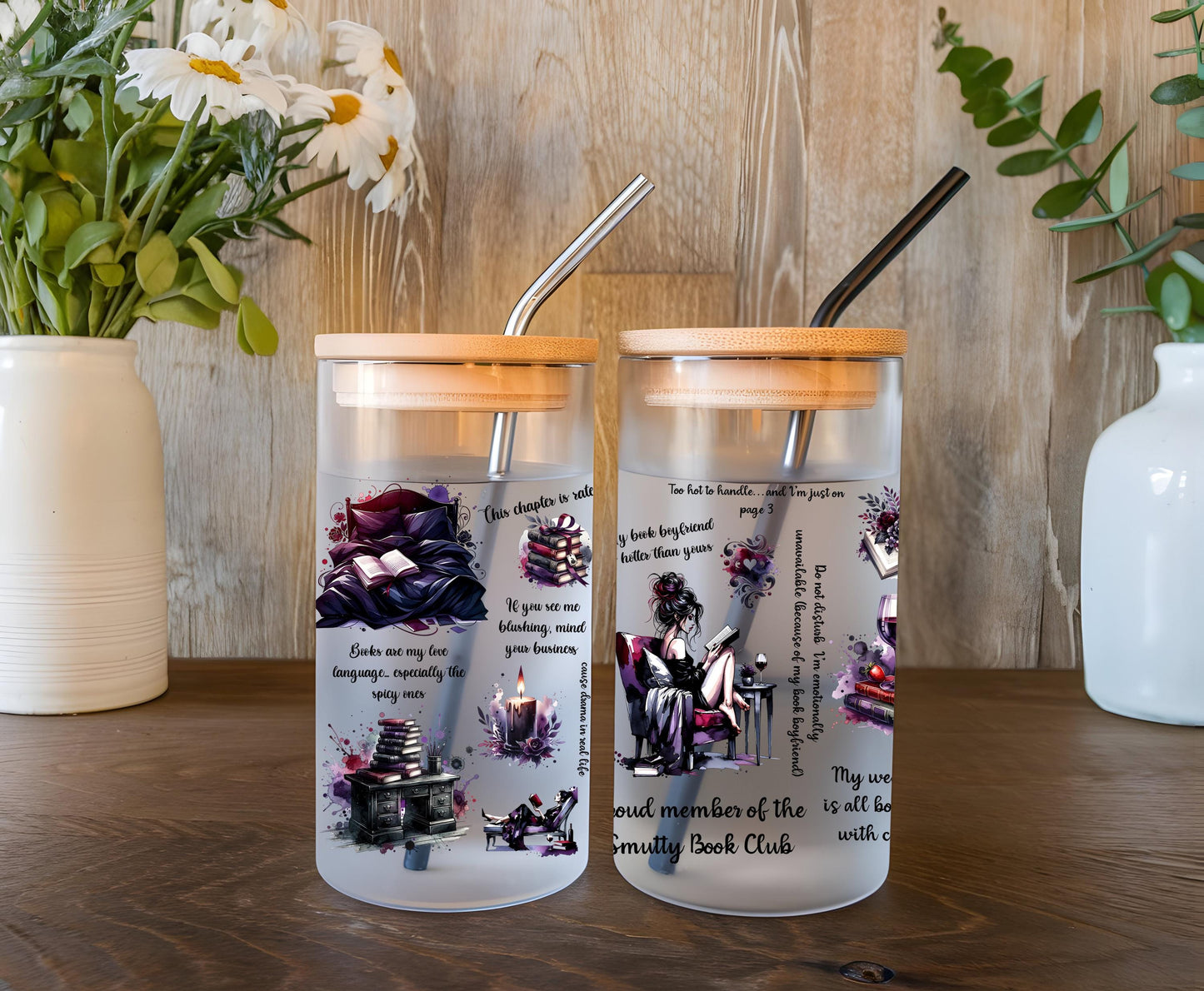 a couple of jars sitting on top of a wooden table