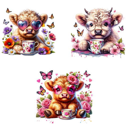 Watercolor Spring Highland Cow Clipart