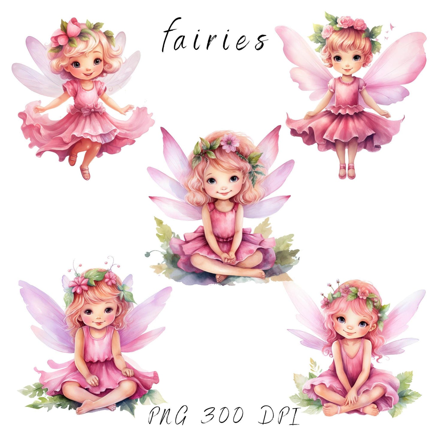 Watercolor Fairy Garden Clipart