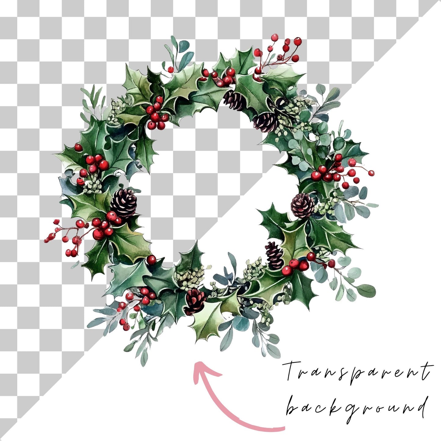 Watercolor Christmas Wreath Clipart