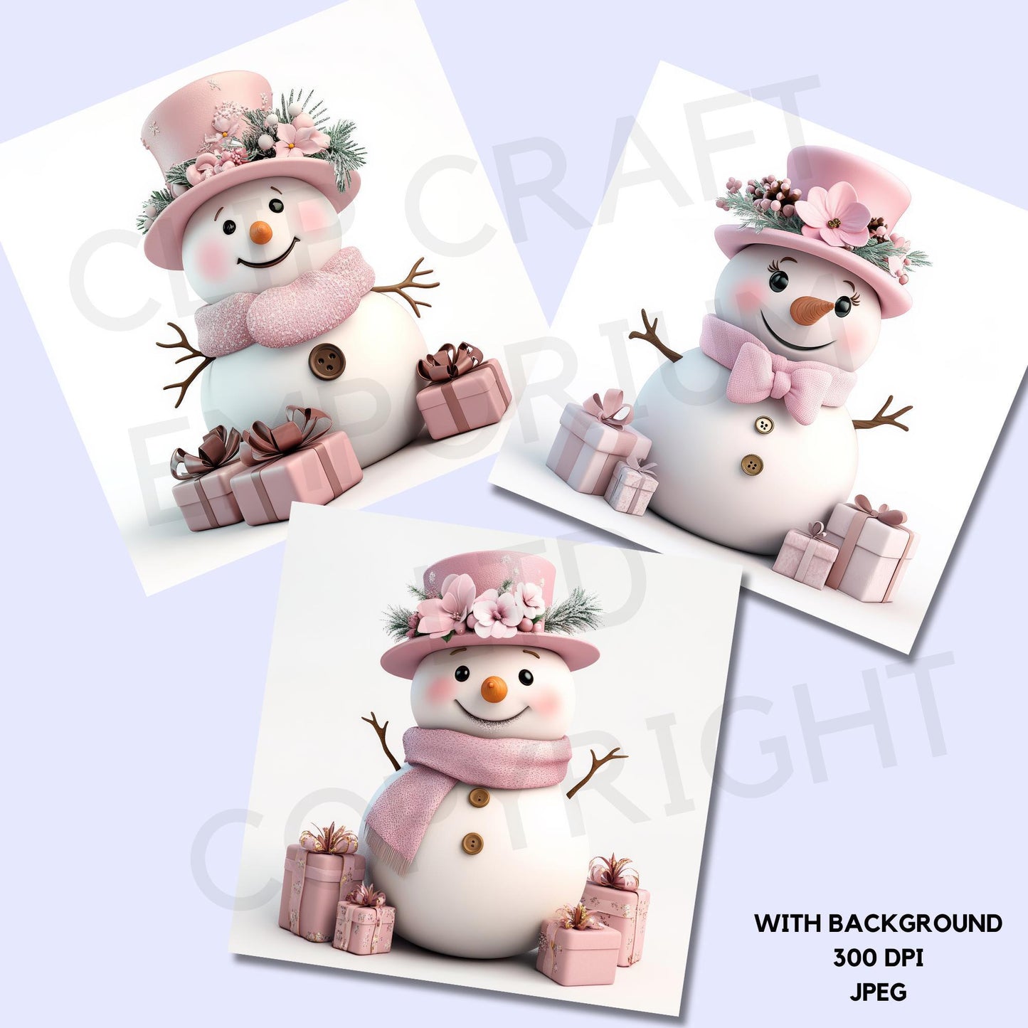 15 Pink Snowmen Clipart