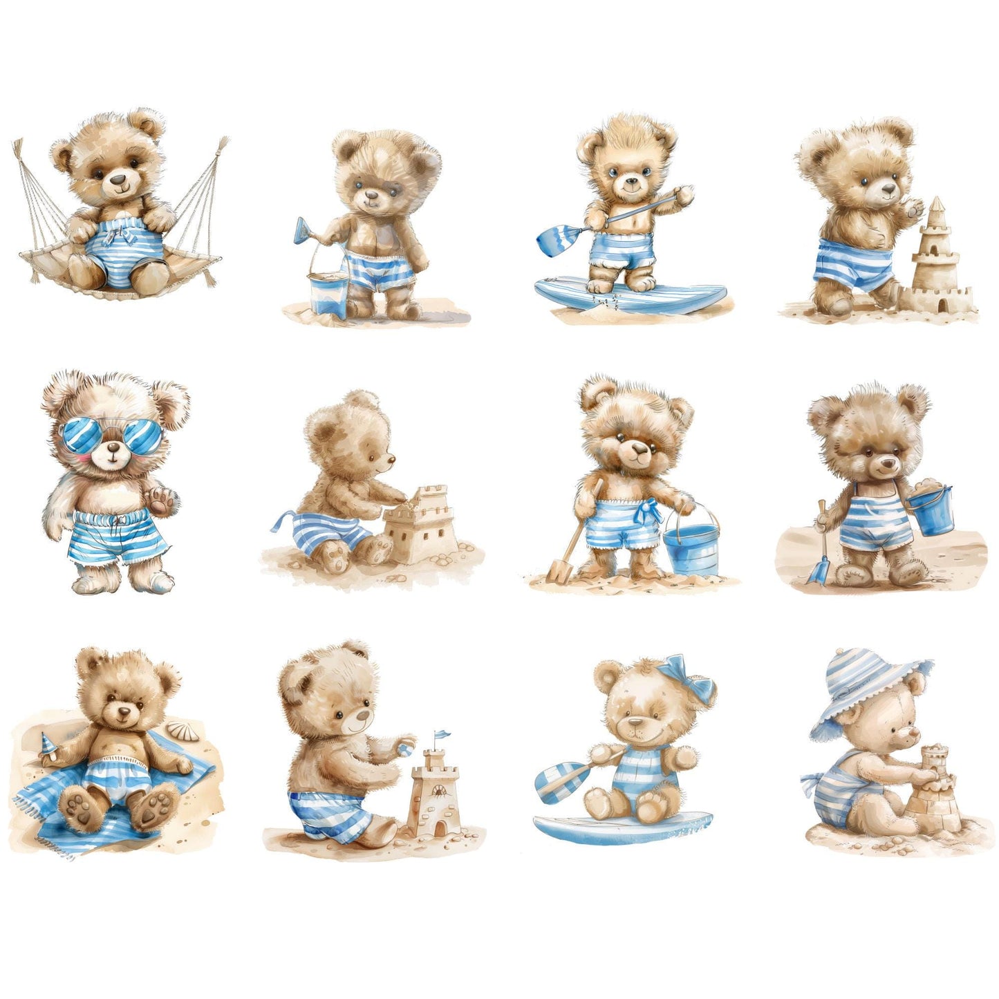 Cute Beach Bears clipart
