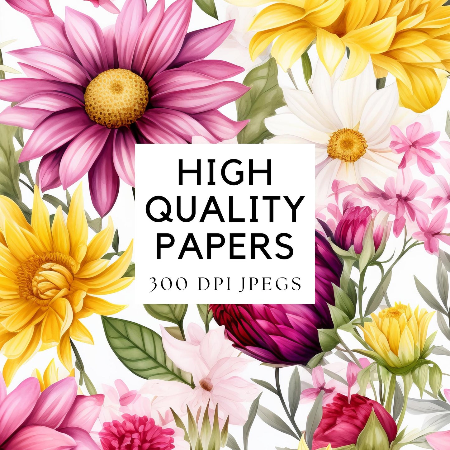 Watercolor Summer Florals Digital Papers