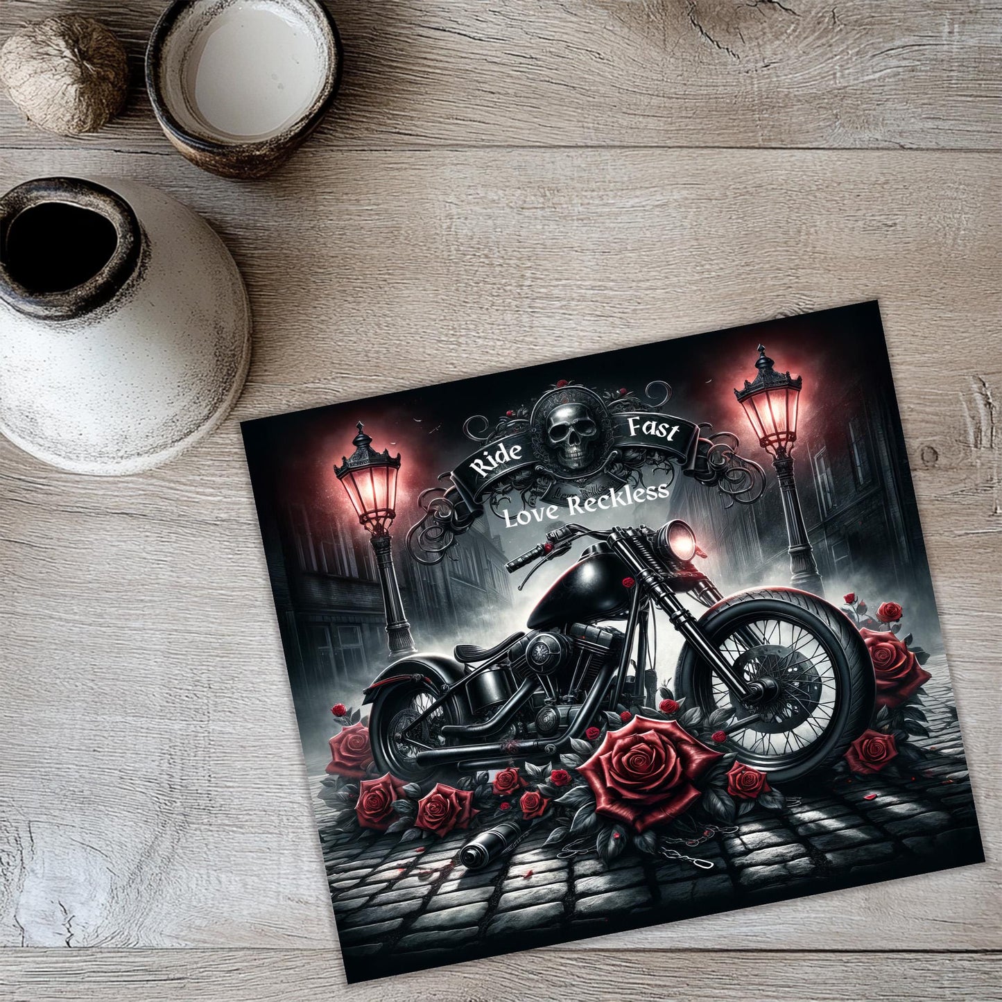 a picture of a motorcycle on a table