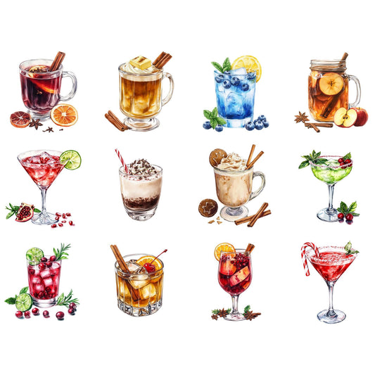 Clipart de cócteles navideños en acuarela