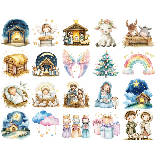 Nativity Scene Clipart PNG | Watercolor Christmas Nativity