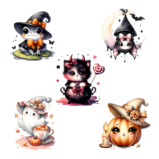 Coquette Halloween Clipart PNG – Cute Ghost and Pumpkin Sublimation Elements