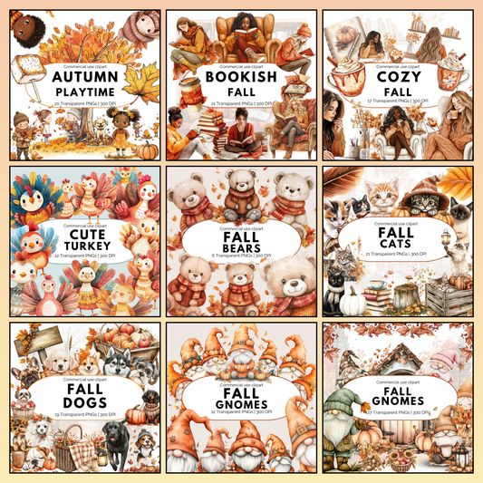 Watercolor Fall and Halloween Clipart Mega Bundle