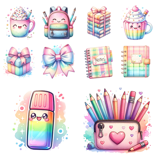 Composition Classroom Clipart PNG – Preppy Pastel Teacher Doodles & School Book Graphics