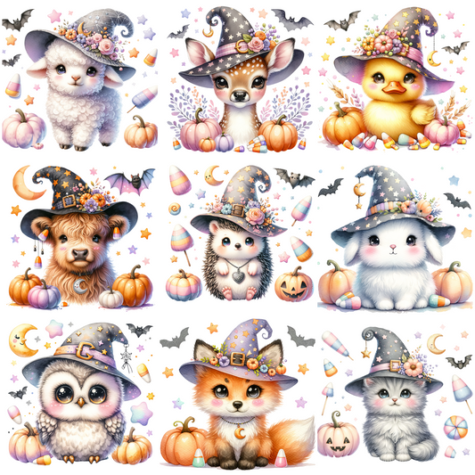 Watercolor Halloween Animals Clipart PNG Bundle | Baby Highland Cow & Pumpkins