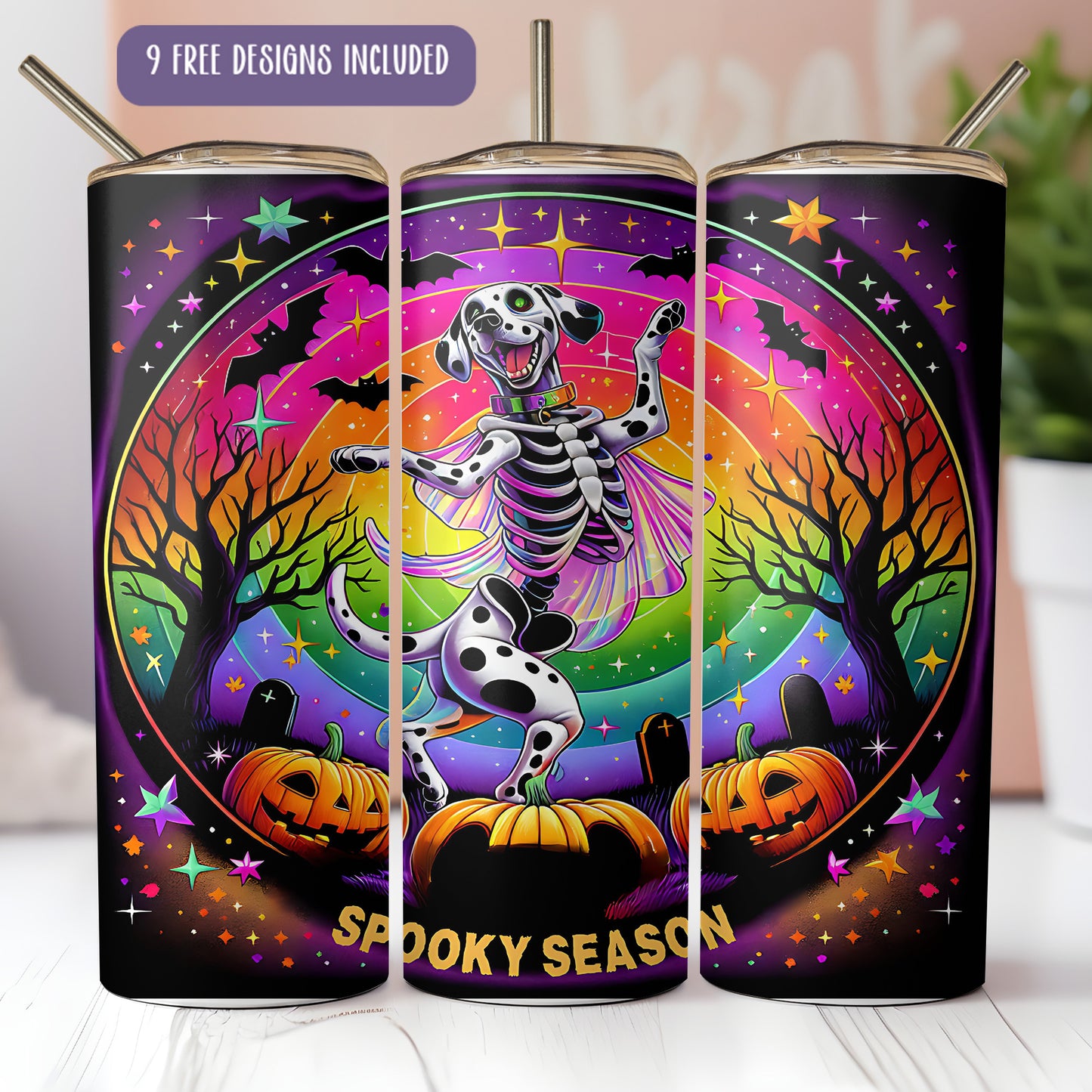 a set of three halloween cans with a skeleton on it