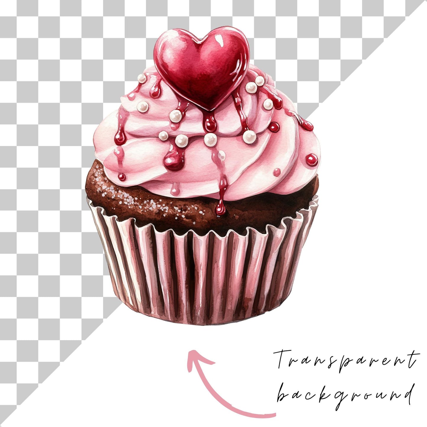 Pink Valentines Cupcake Clipart
