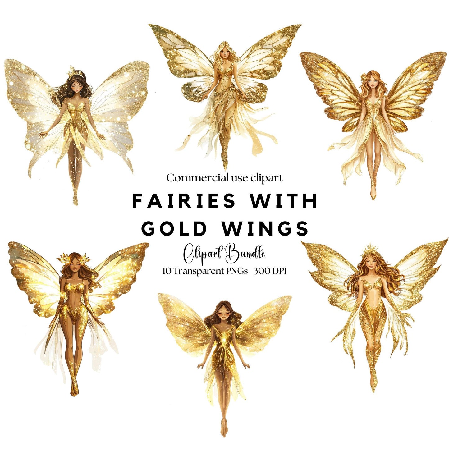 Fairies with Gold Wings Clipart