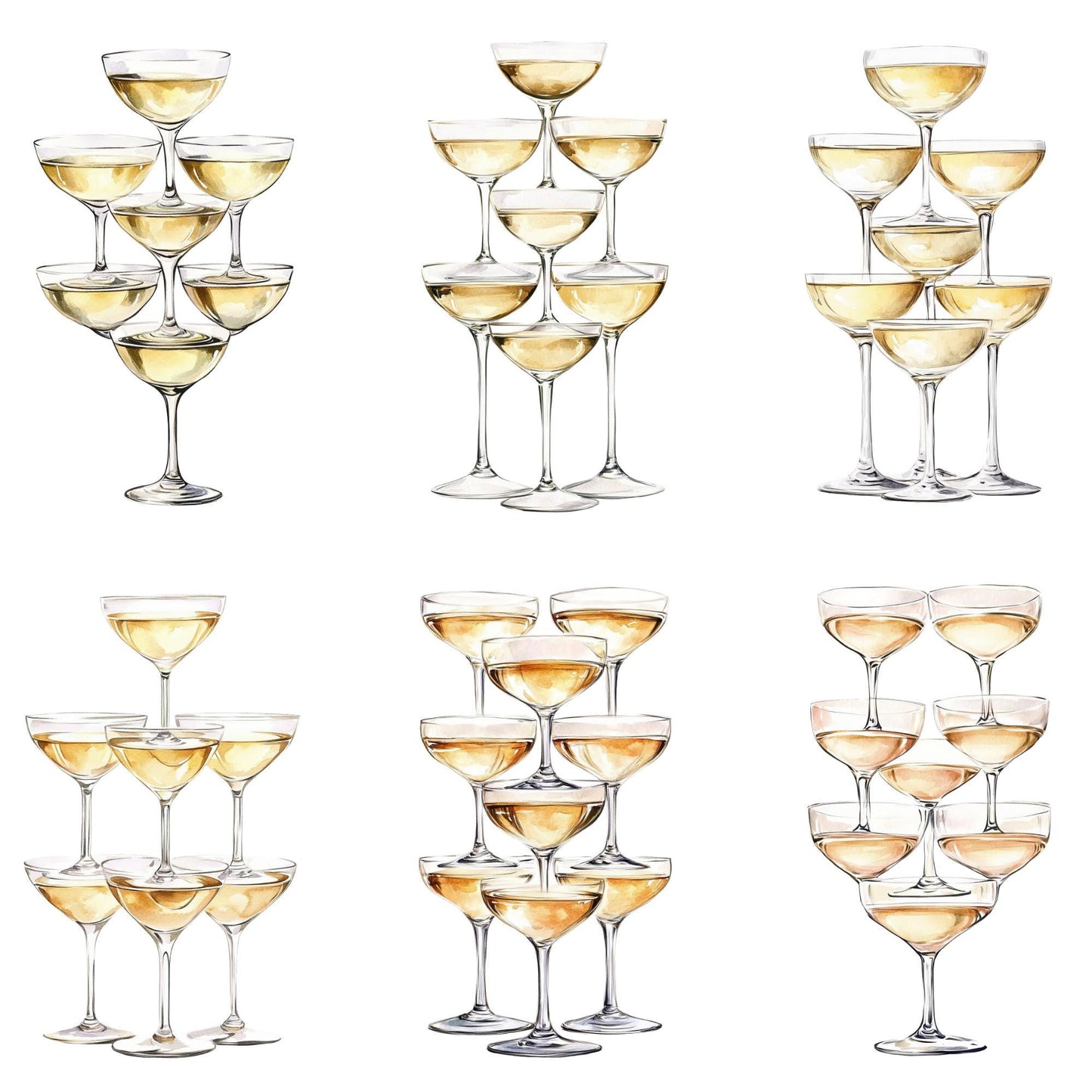 Watercolor Champagne Tower Clipart