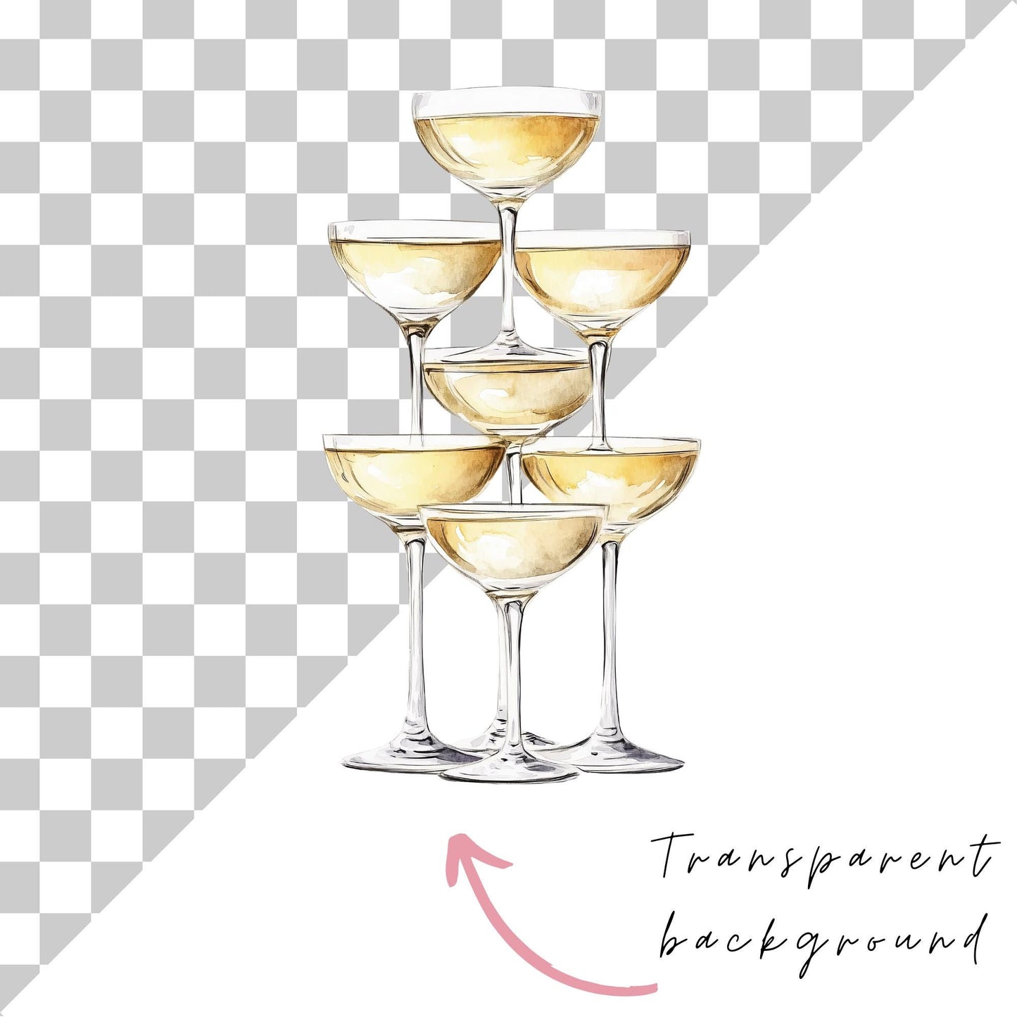 Watercolor Champagne Tower Clipart