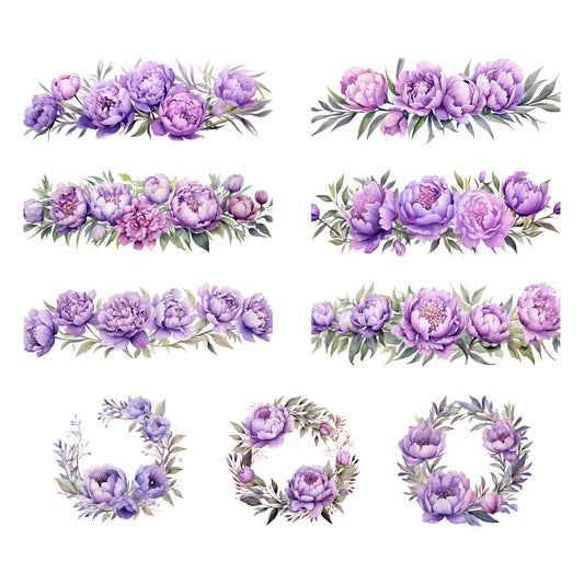 Clipart de peonía de lavanda en acuarela