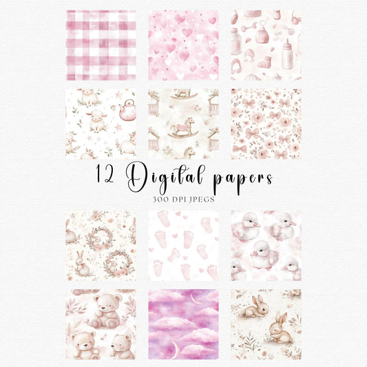 Baby Girl Motif Digital Papers