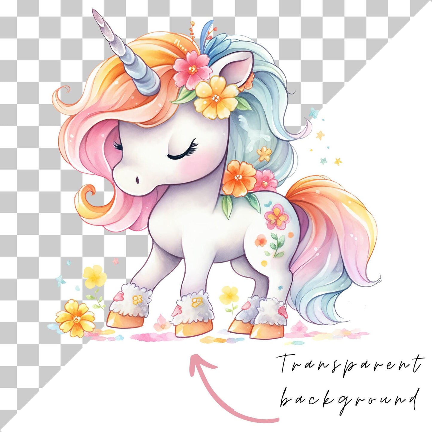 Watercolor Cute Pastel Unicorn Clipart