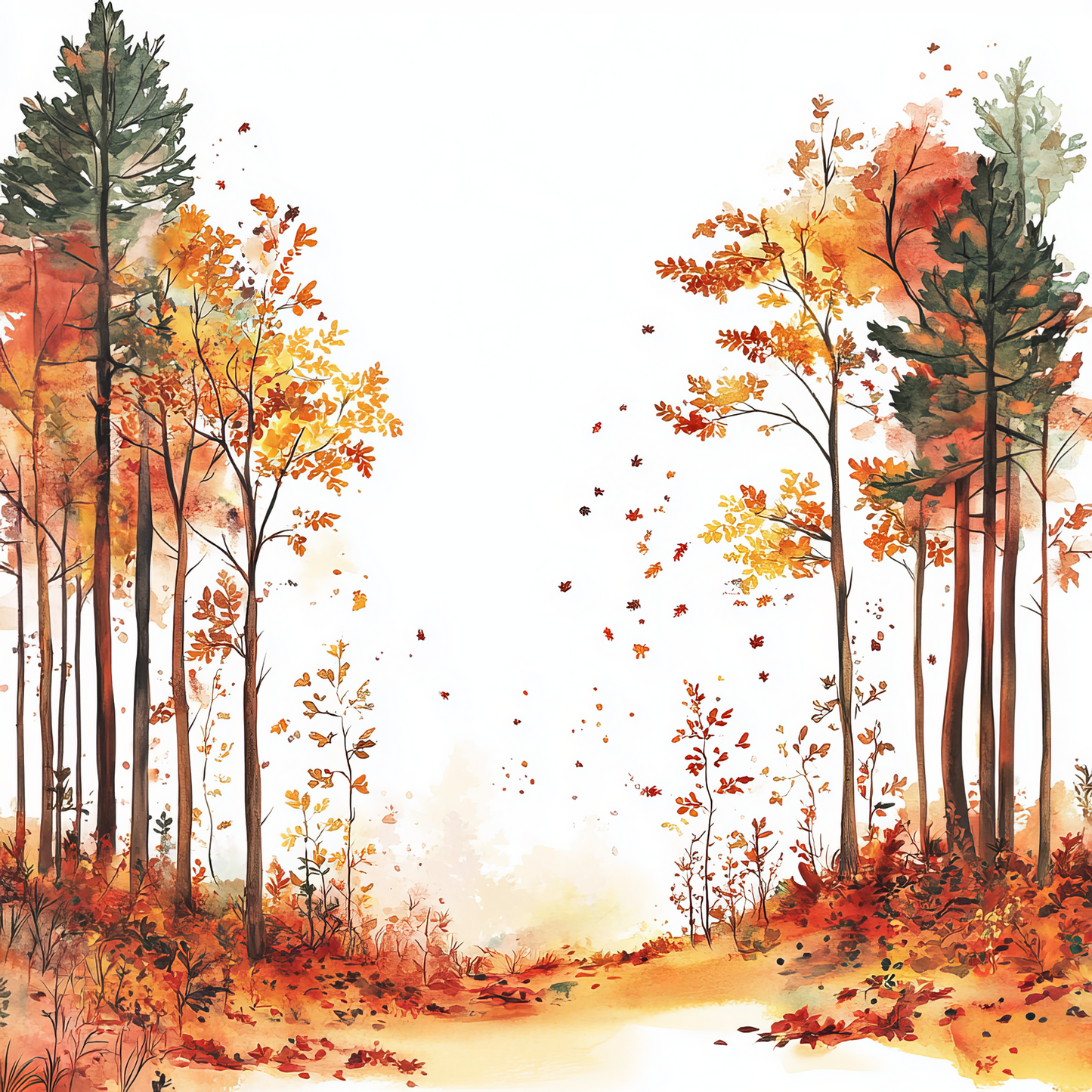 a painting of a forest with lots of trees