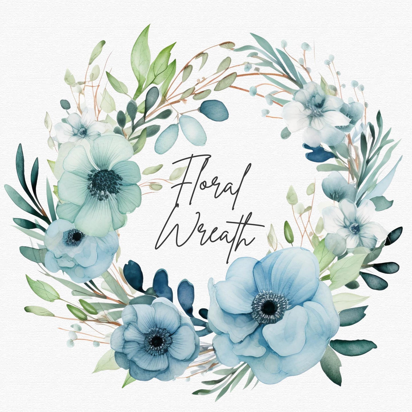 Blue Floral Wreath Clipart Single