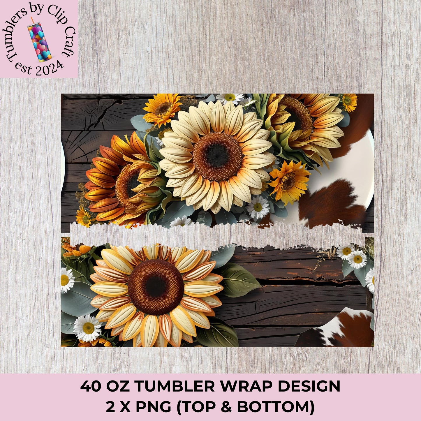 a picture of a bunch of sunflowers on a wooden background