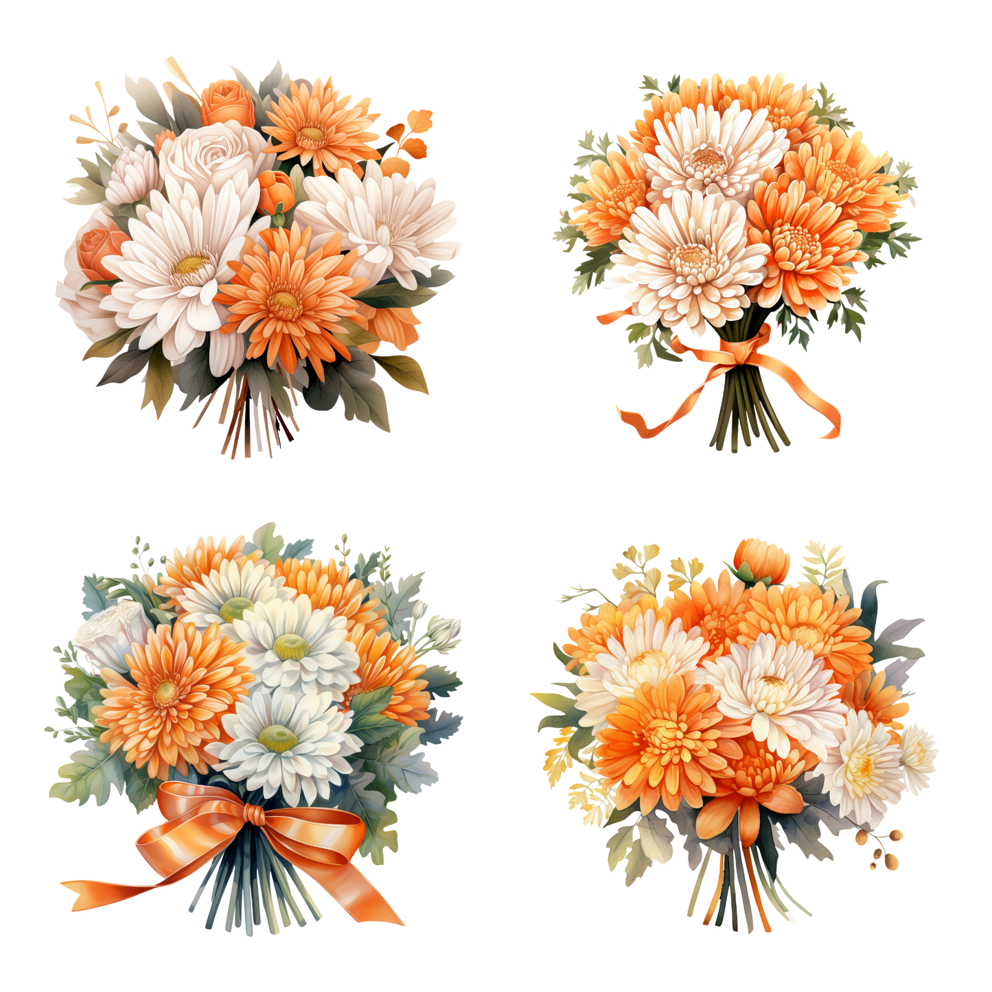 a bouquet of flowers is shown in four different pictures