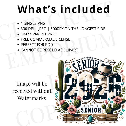 Senior 2026 Western PNG | Graduation Sublimation Design