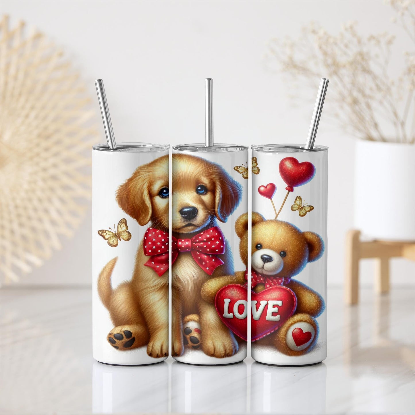 a couple of cups with a dog on them