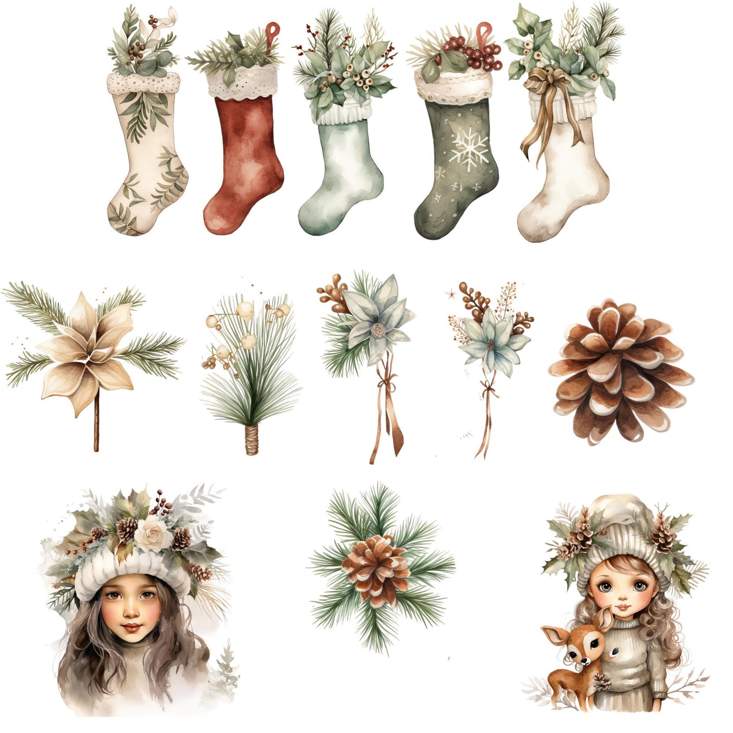 Watercolor Cosy Boho Christmas Clipart