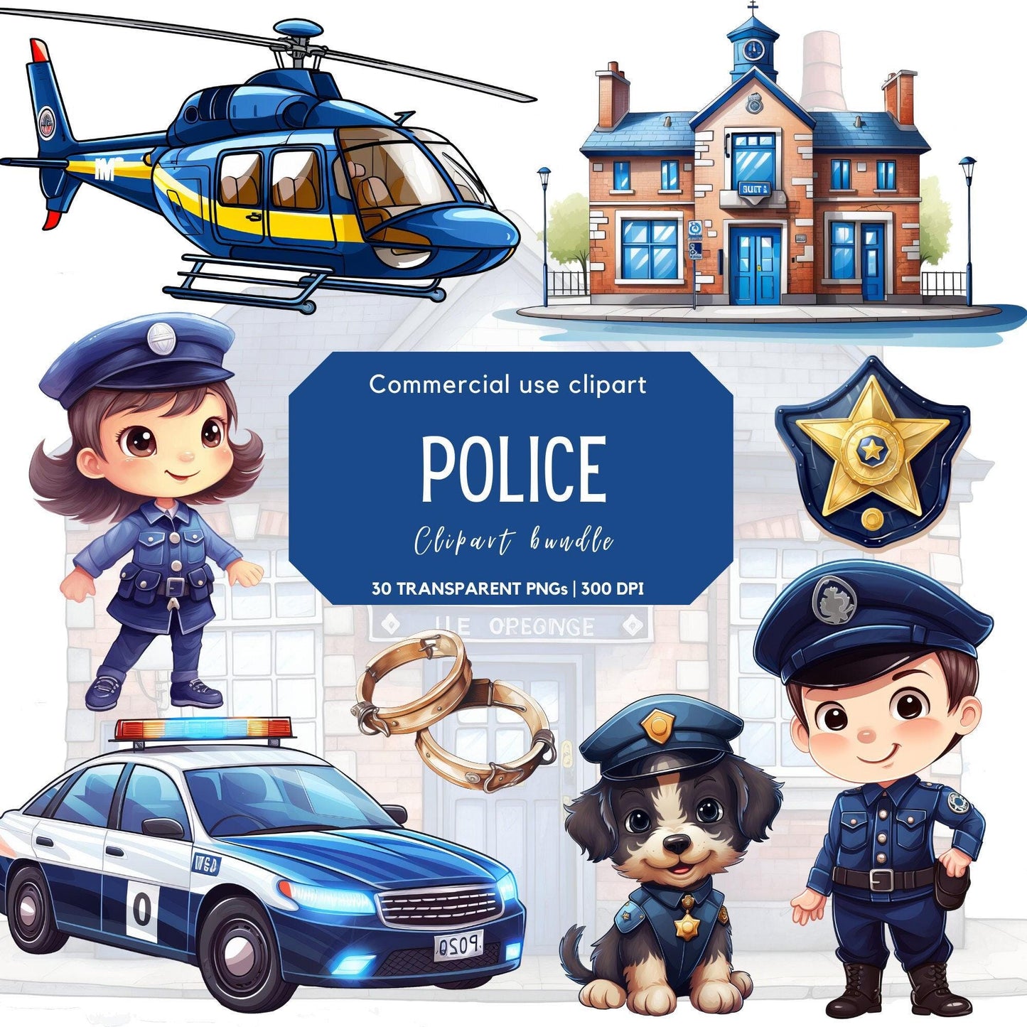 Watercolor Police Clipart