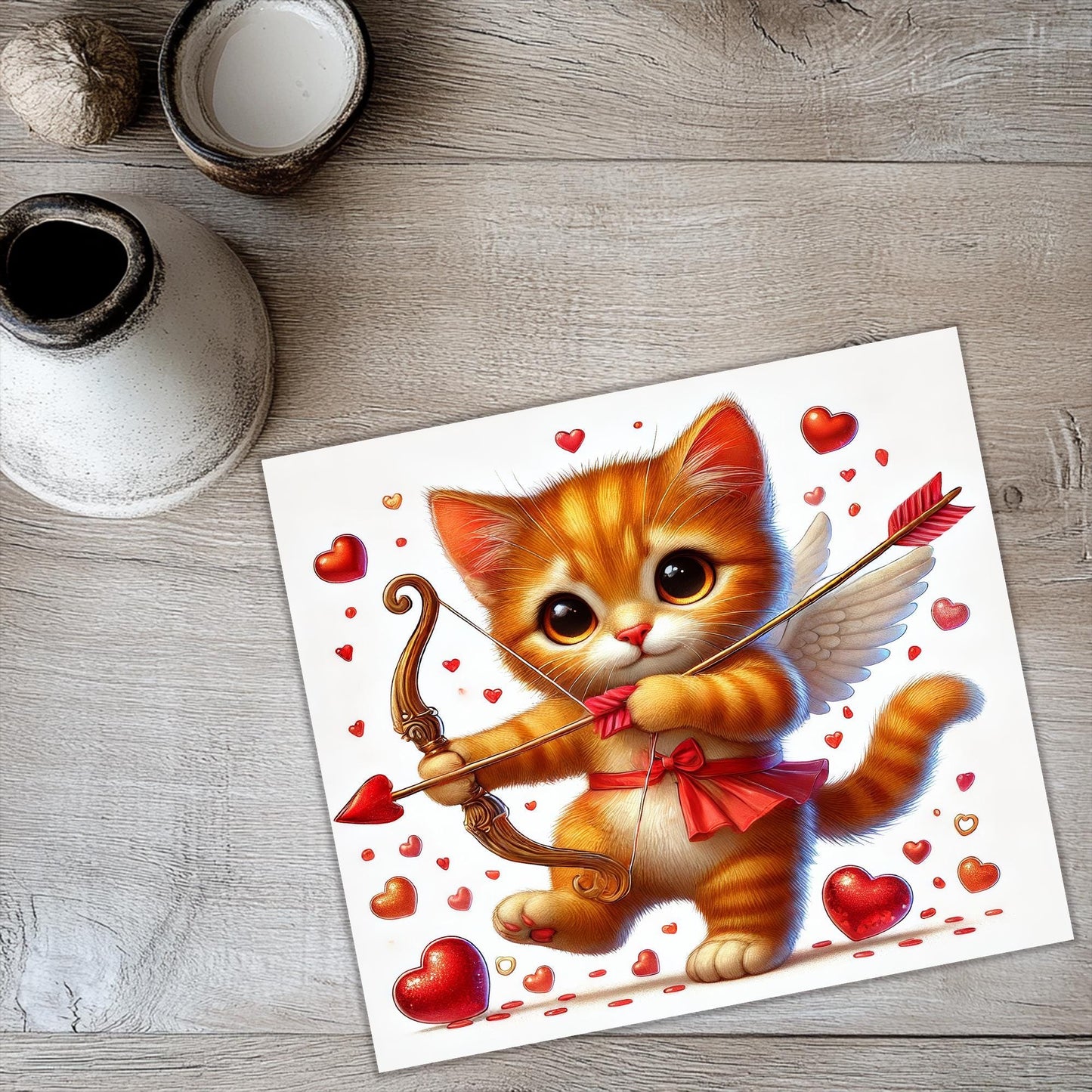 a picture of a cat with a bow and arrow