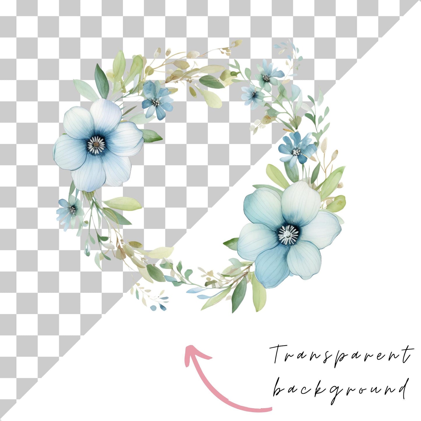Blue Floral Wreath Clipart Single