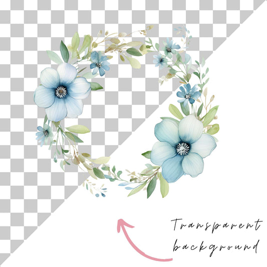 Clipart de corona floral azul individual