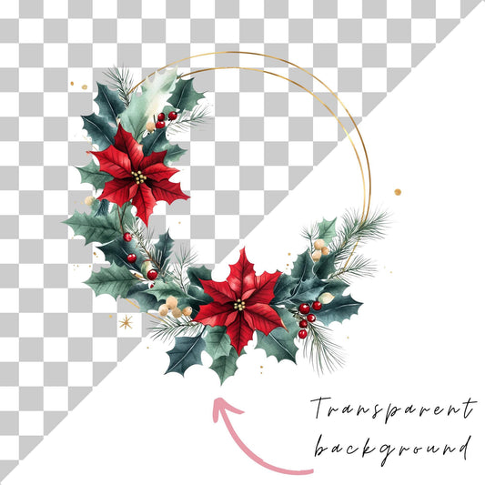 Christmas Poinsettia Wreath Clipart Single