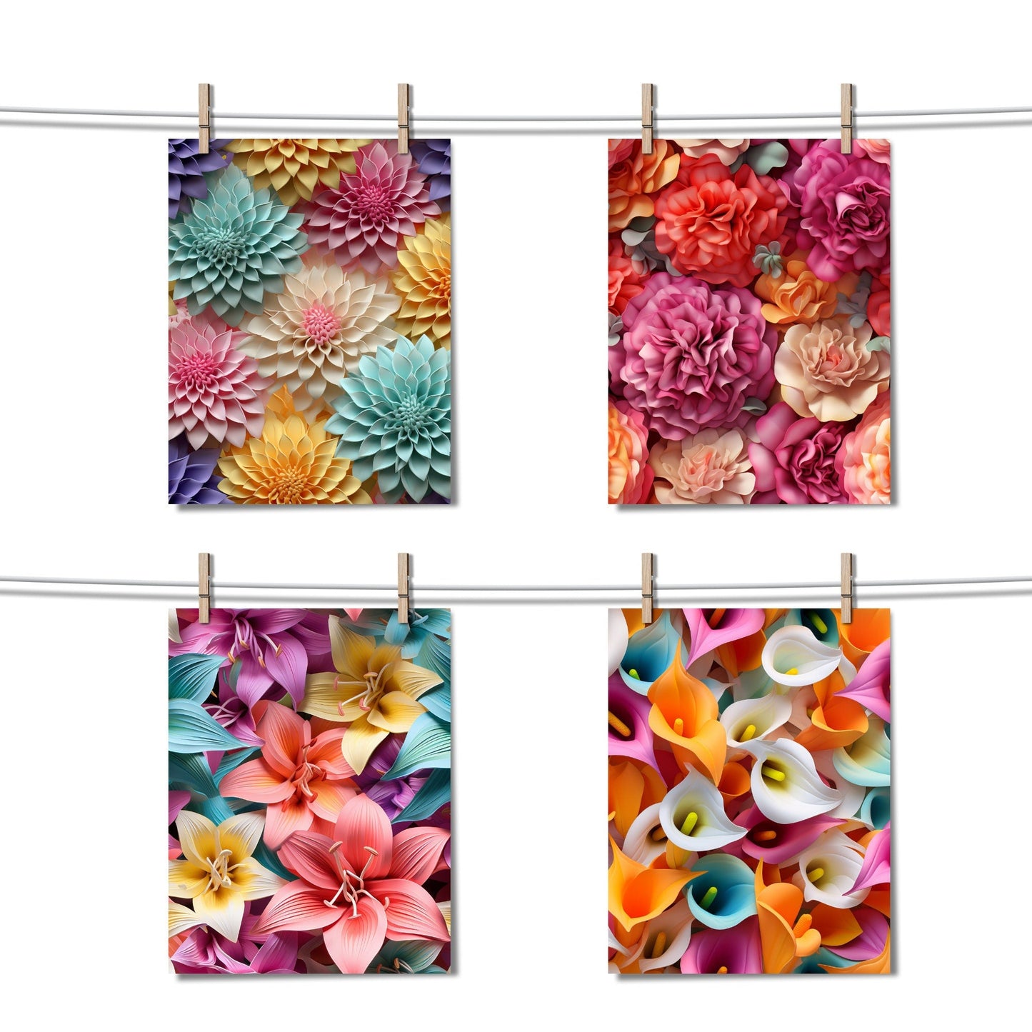 3D Flower Seamless Pattern Digital Papers