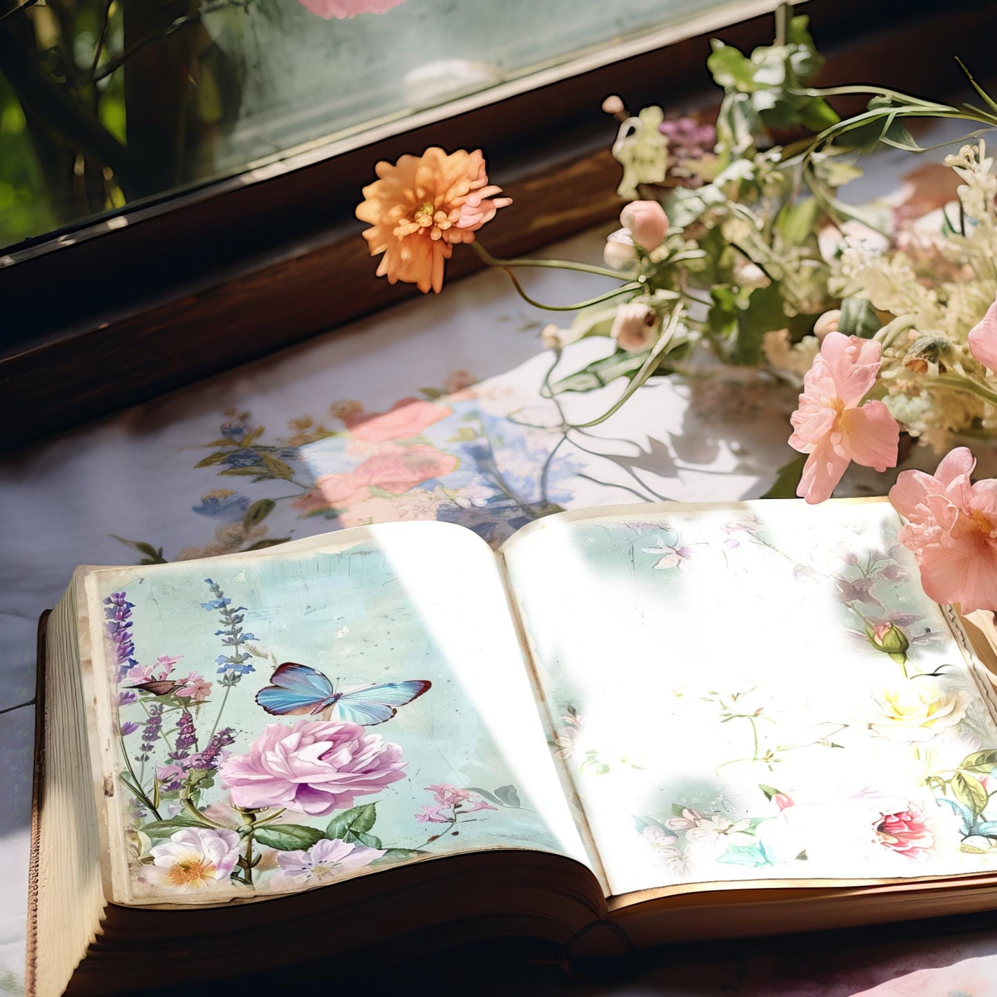 Páginas del diario basura con motivos florales de jardín pastel, vol. 3