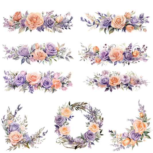a bunch of flowers that are on a white background