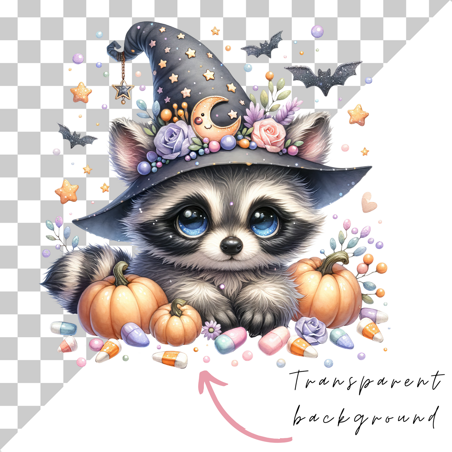 Watercolor Halloween Animals Clipart PNG Bundle | Baby Highland Cow & Pumpkins