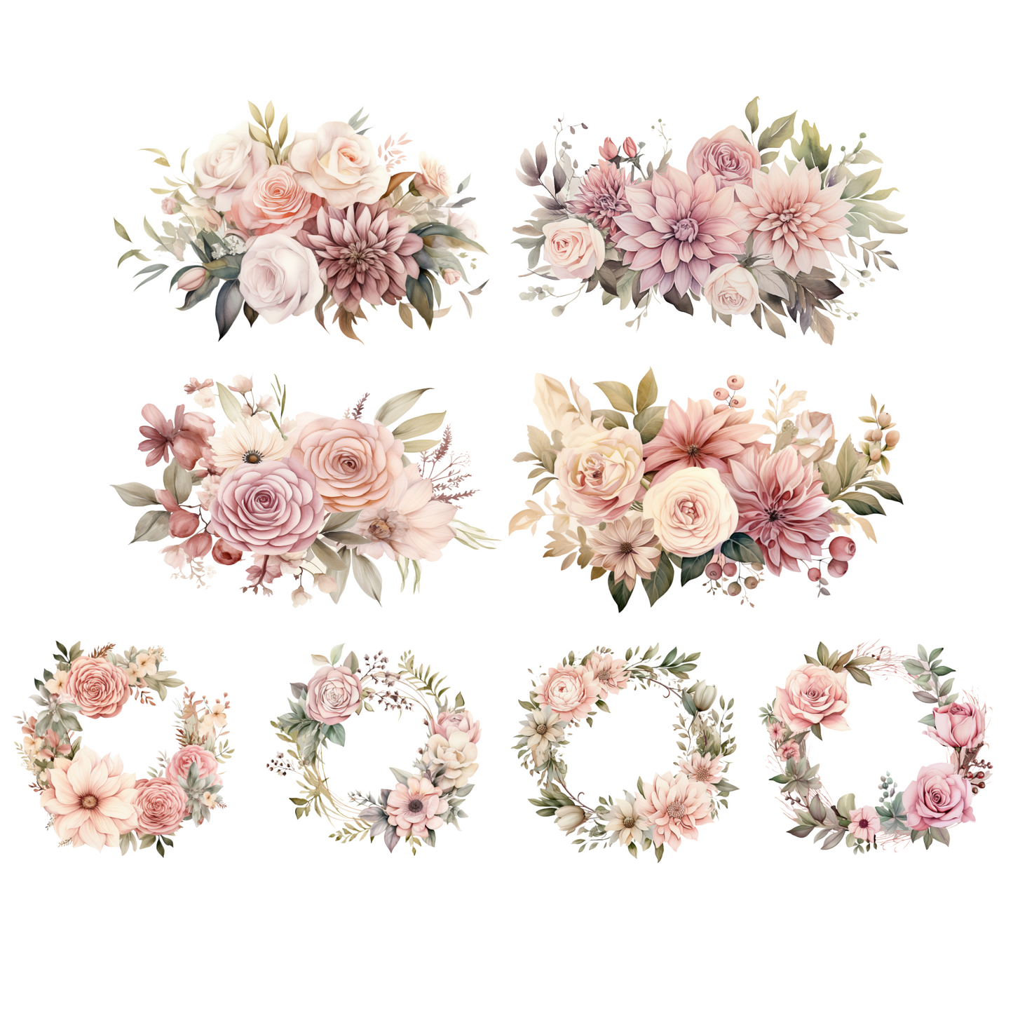 Dusty Rose and Sage Watercolor Clipart PNG
